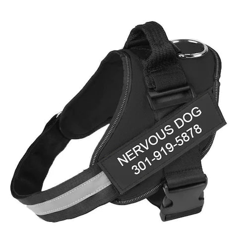 Personalized NO PULL Dog Harness - Custom Name & Phone Number, Heavy Duty Pet Vest to Prevent Tugging, Pulling, or Choking, Ideal for Training & Walking Black
