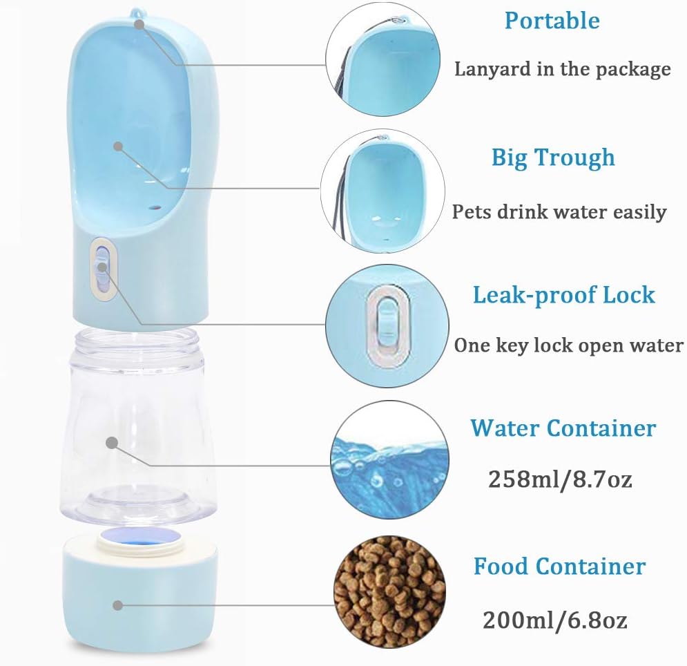 Portable Dog Water and Food Bottles Travel Bowls blue