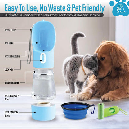 Portable Pets Water and Food Bottles Travel Bowls