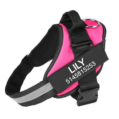 Personalized NO PULL Dog Harness Pink- Custom Name & Phone Number, Heavy Duty Pet Vest to Prevent Tugging, Pulling, or Choking, Ideal for Training & Walking 
