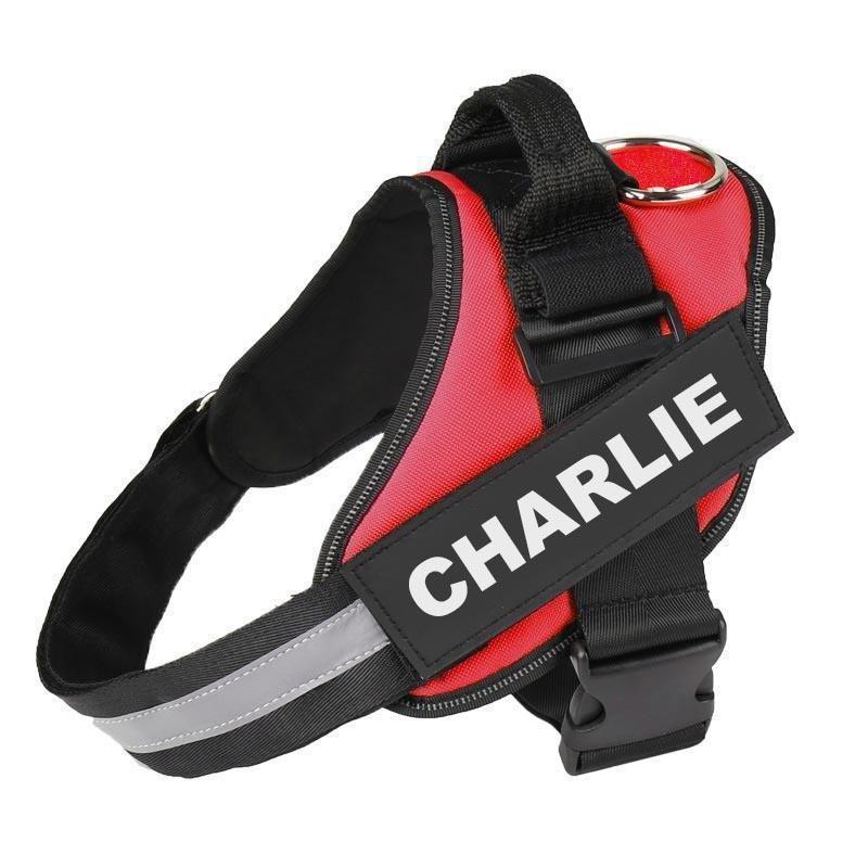 Personalized NO PULL Dog Harness - Custom Name & Phone Number, Heavy Duty Pet Vest to Prevent Tugging, Pulling, or Choking, Ideal for Training & Walking red